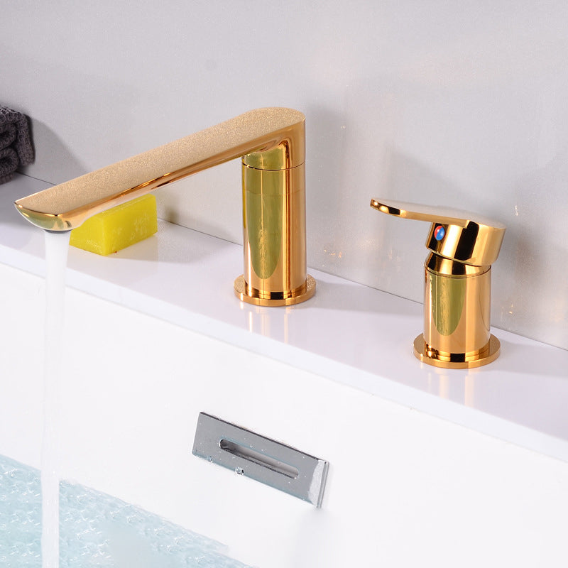Deck Mounted Copper Freestanding Tub Filler Low Arc Roman Tub Faucet Set