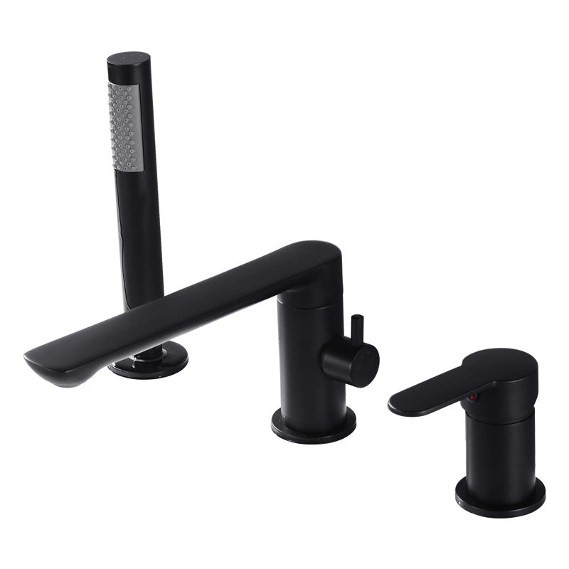 Deck Mounted Copper Freestanding Tub Filler Low Arc Roman Tub Faucet Set