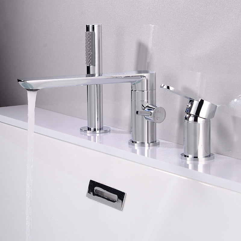 Deck Mounted Copper Freestanding Tub Filler Low Arc Roman Tub Faucet Set