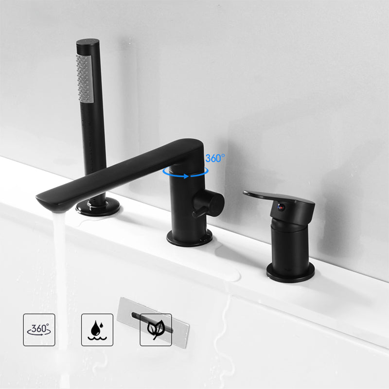 Deck Mounted Copper Freestanding Tub Filler Low Arc Roman Tub Faucet Set