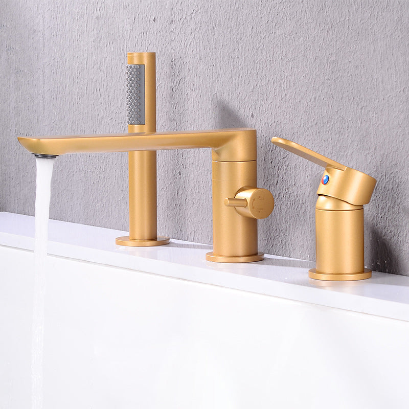 Deck Mounted Copper Freestanding Tub Filler Low Arc Roman Tub Faucet Set