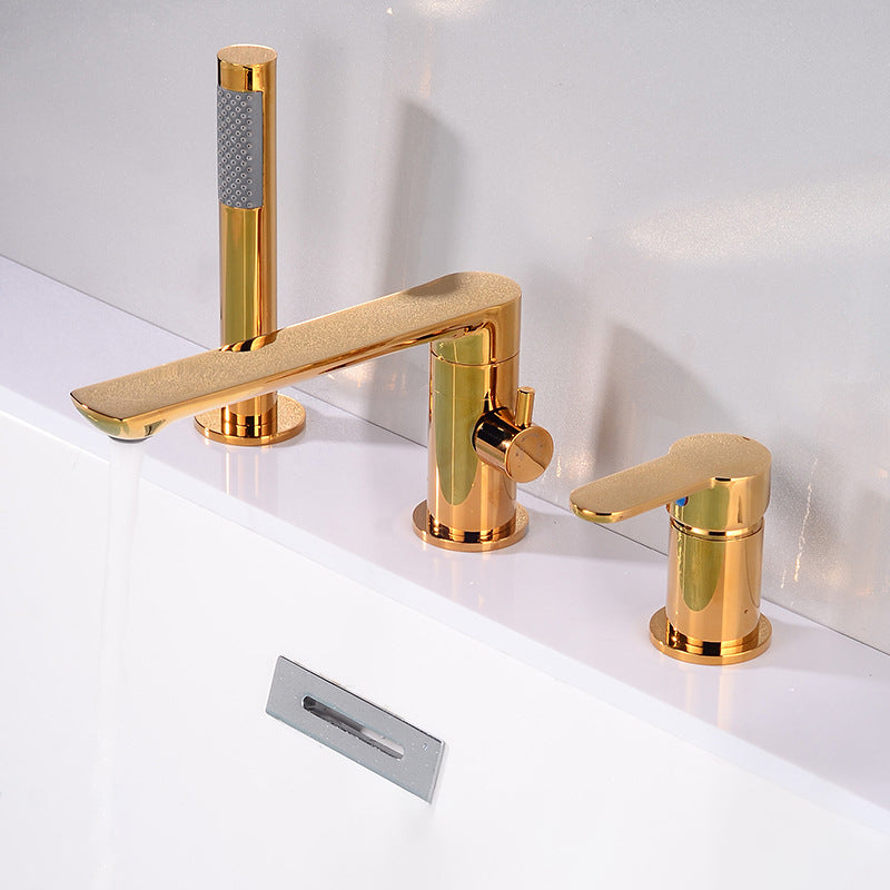 Deck Mounted Copper Freestanding Tub Filler Low Arc Roman Tub Faucet Set