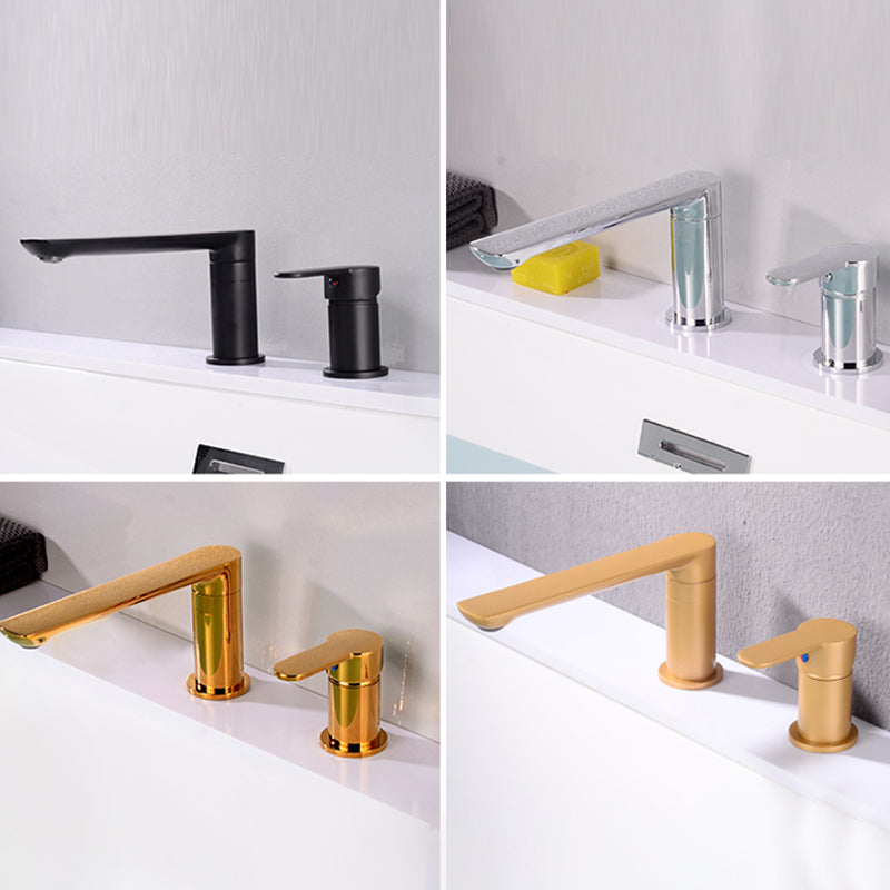 Deck Mounted Copper Freestanding Tub Filler Low Arc Roman Tub Faucet Set