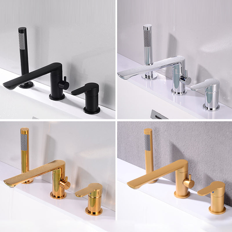 Deck Mounted Copper Freestanding Tub Filler Low Arc Roman Tub Faucet Set