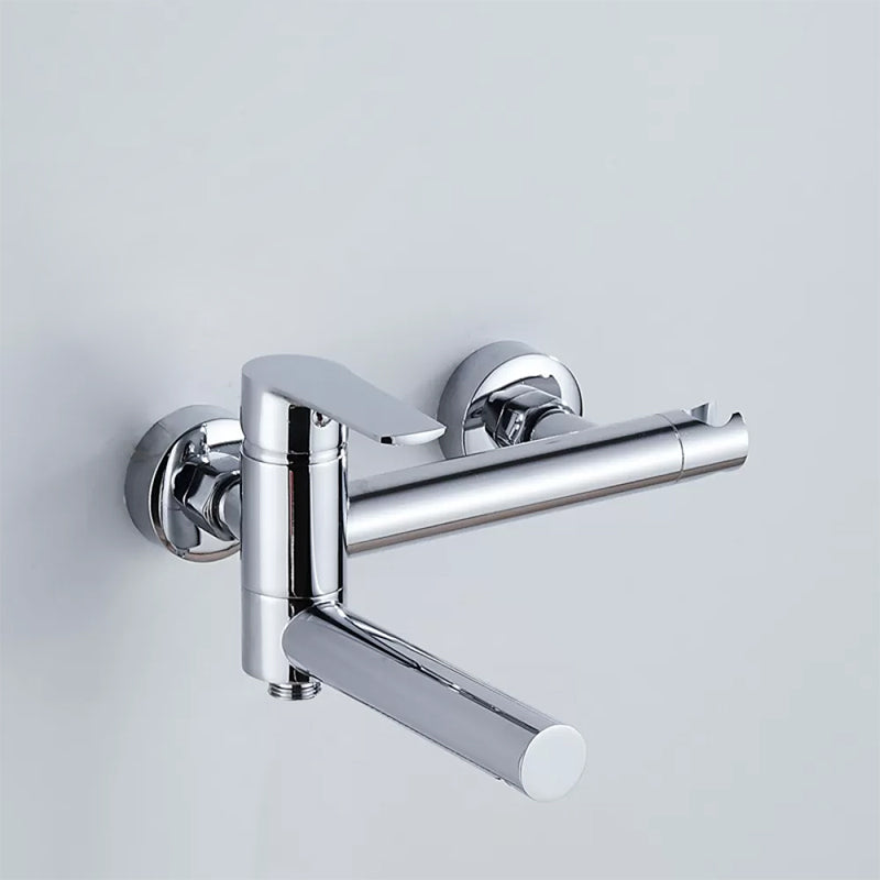 Wall Mounted Metal Tub Filler Single Handle Swivel Tub Faucet Trim