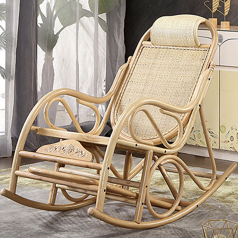 Traditional Rocking Chair Wicker Solid Color Built-in Armrest Indoor Rocking Chair