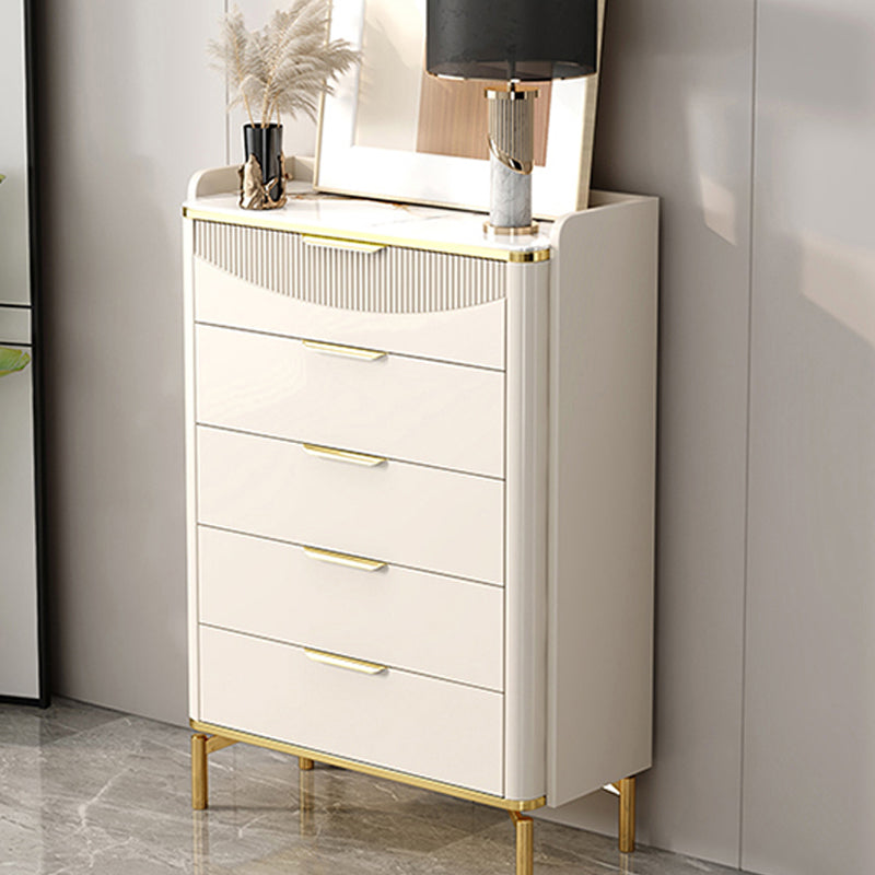 Glam Stone Chest Bedroom Storage Chest in White with Metal Legs