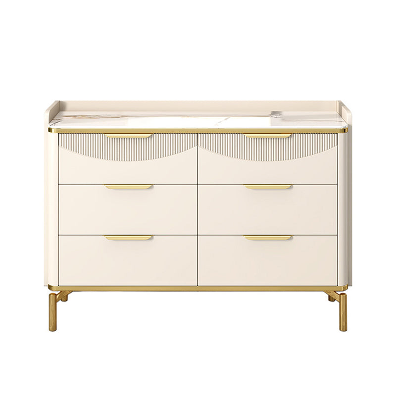 Glam Stone Chest Bedroom Storage Chest in White with Metal Legs