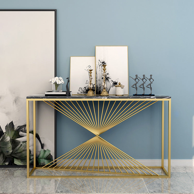 Glam Rectangle Accent Table 31.5" Tall Marble Console Table for Hall