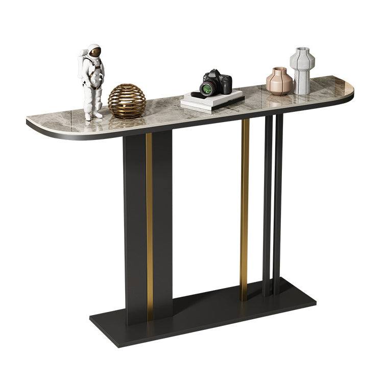 Modern Stone Console Table 11.81" W Half Moon Accent Table for Hall