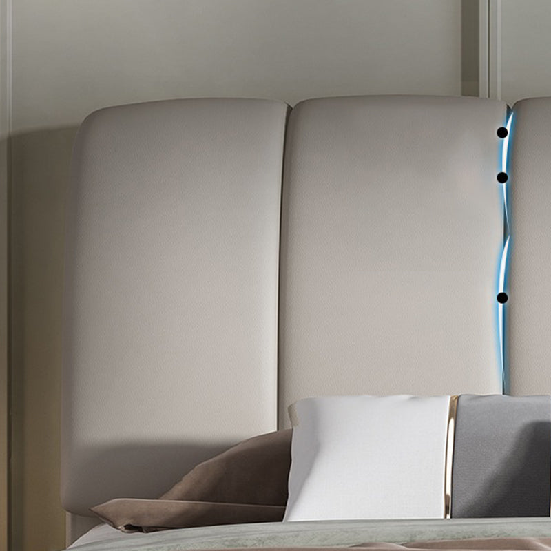Faux Leather White Panel Bed Modern Standard Bed with Upholstered Headboard