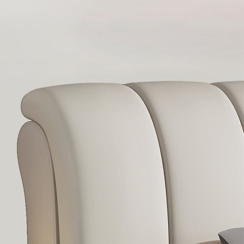 Faux Leather White Panel Bed Modern Standard Bed with Upholstered Headboard