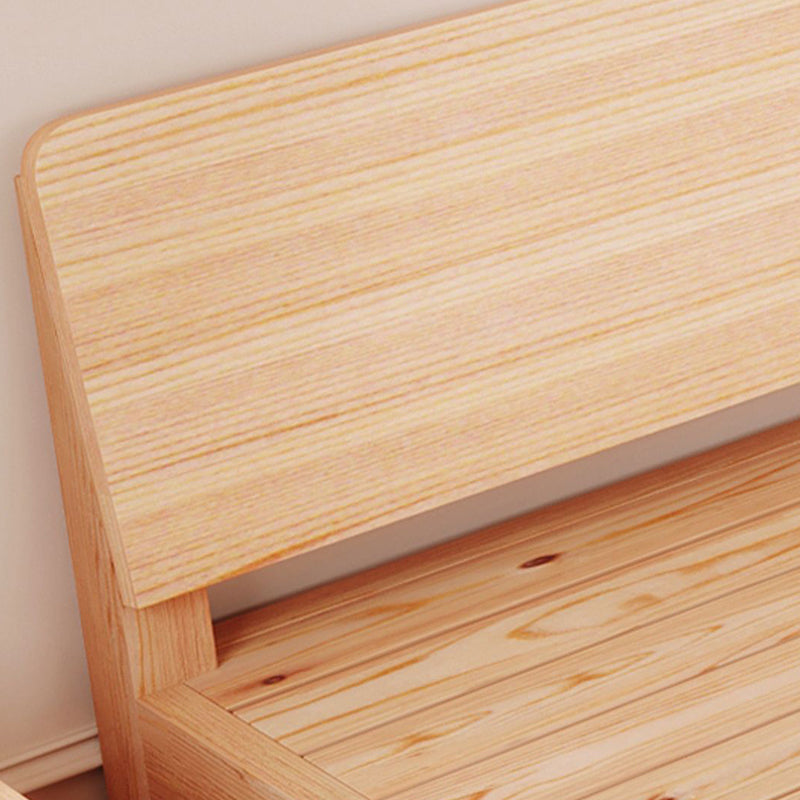 Natural Platform Bed Solid Wood Standard Bed with Rectangular Headboard