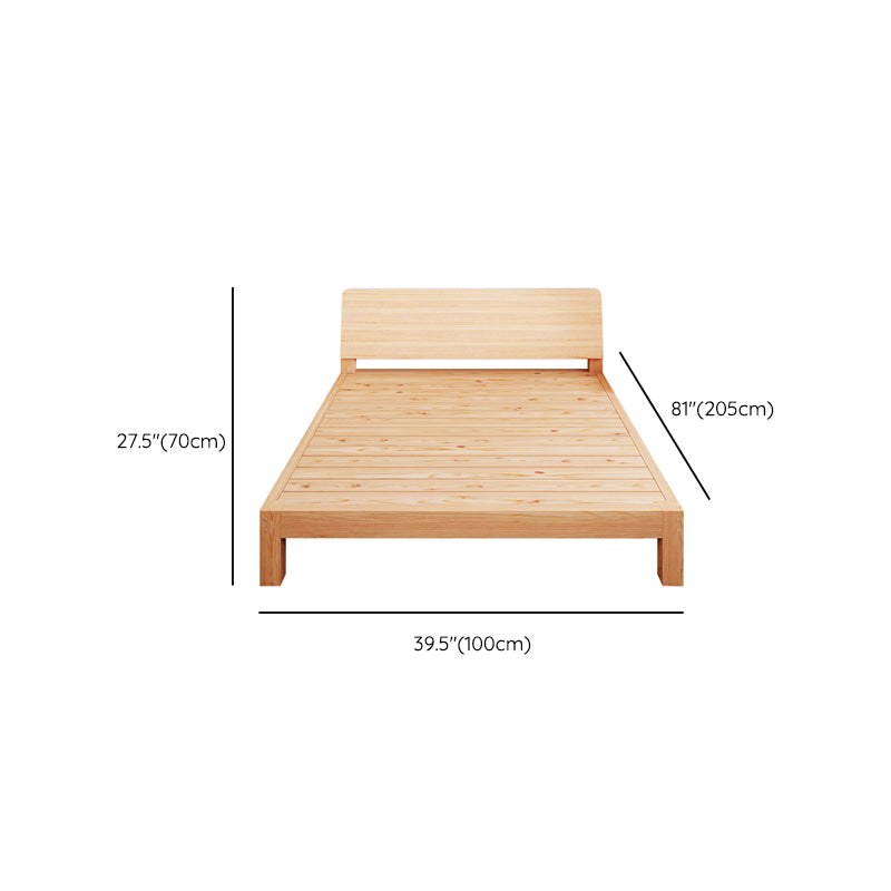 Natural Platform Bed Solid Wood Standard Bed with Rectangular Headboard