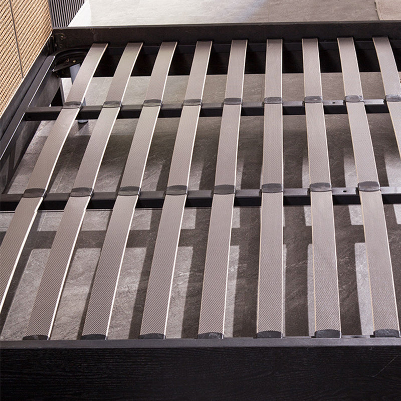 Tropical Style Ash Bed Frame Espresso Rattan Headboard Panel Bed with Mattress