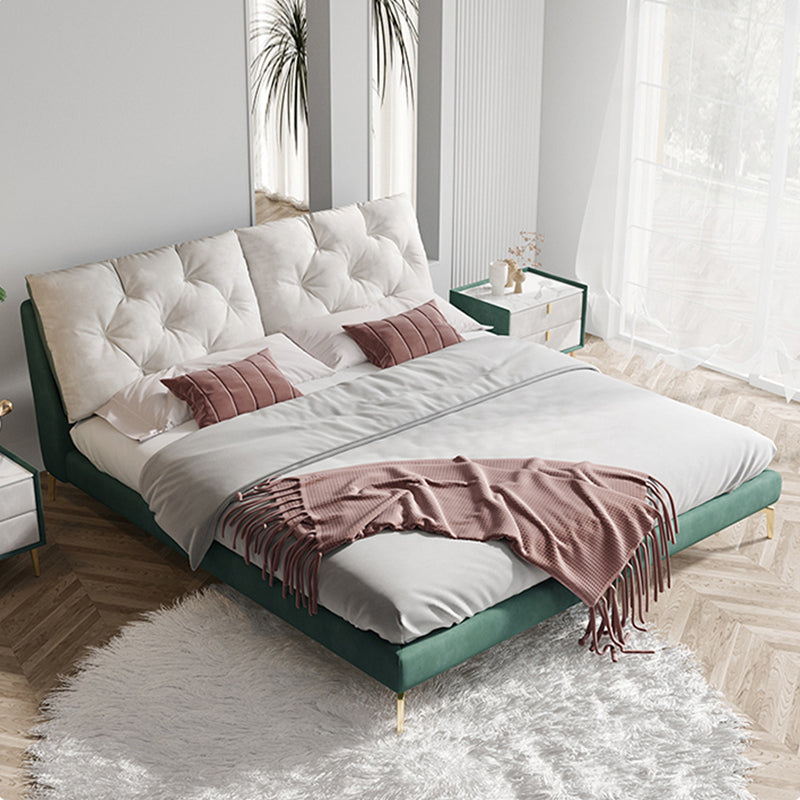 Luxurious Tufted Upholstered Bed Frame King and Queen Size Panel Bed in Dark Green