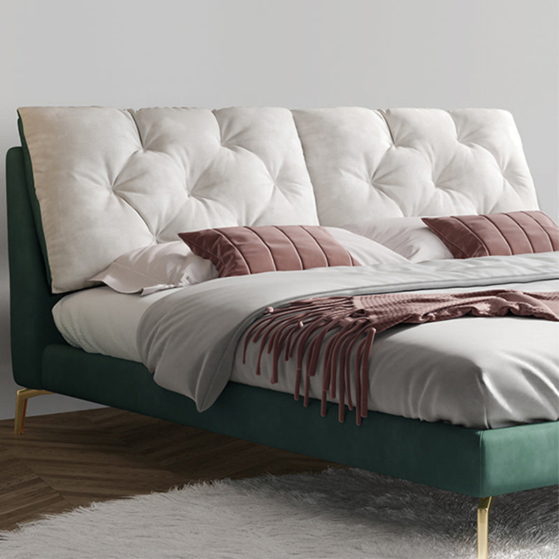 Luxurious Tufted Upholstered Bed Frame King and Queen Size Panel Bed in Dark Green