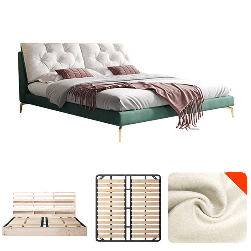 Luxurious Tufted Upholstered Bed Frame King and Queen Size Panel Bed in Dark Green