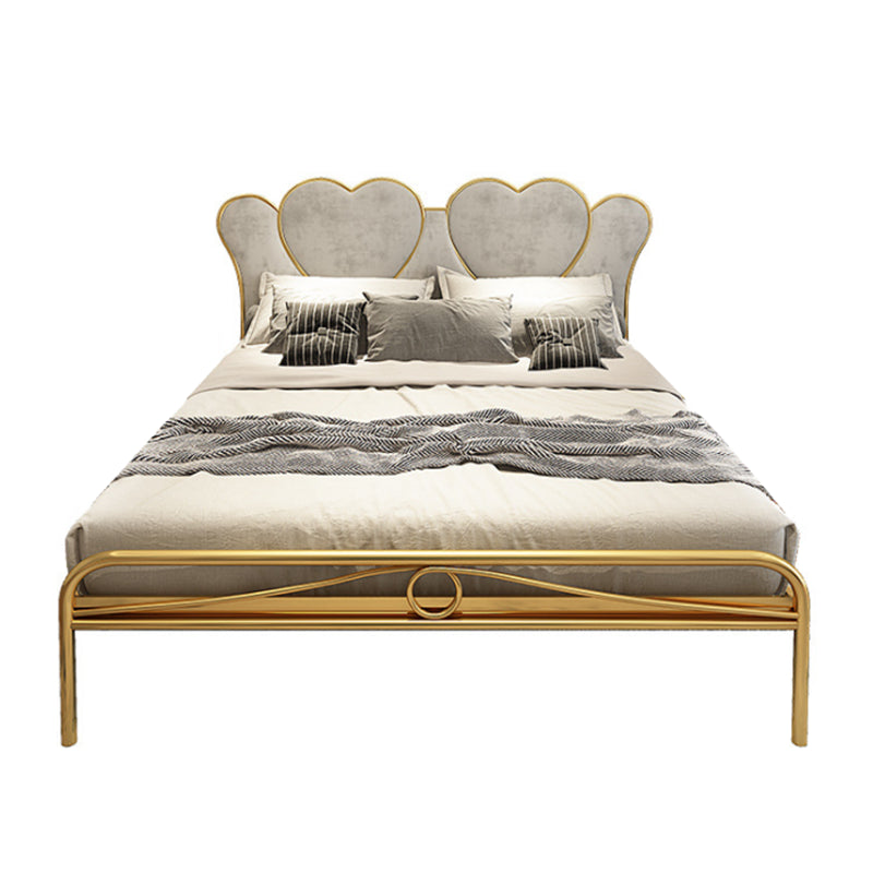 Metal Wire-Grid Bed Frame Upholstered Panel Bed with Heart-Shaped Headboard