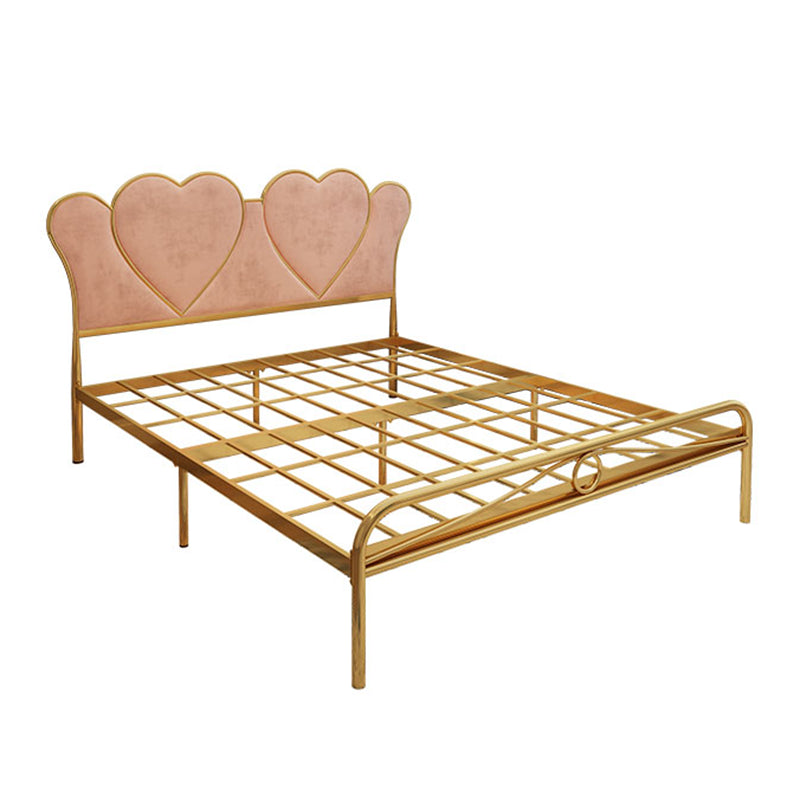 Metal Wire-Grid Bed Frame Upholstered Panel Bed with Heart-Shaped Headboard