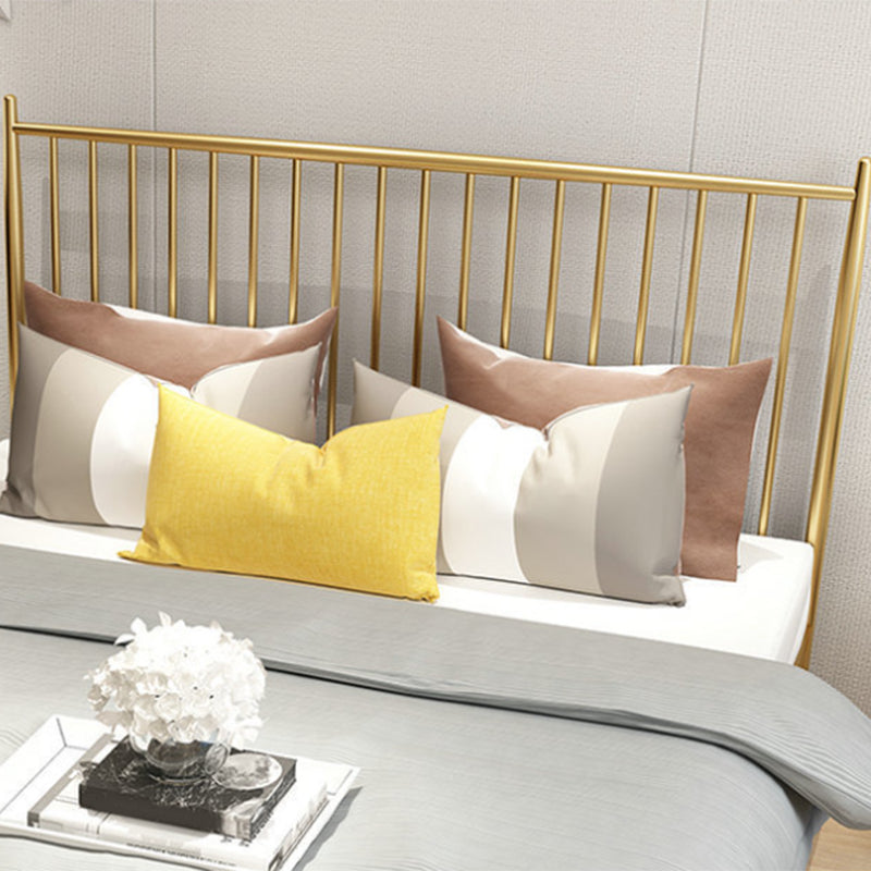 Golden Finish Metallic Open-Frame Bed Glam Wire-Grid Iron Bed Frame with Headboard