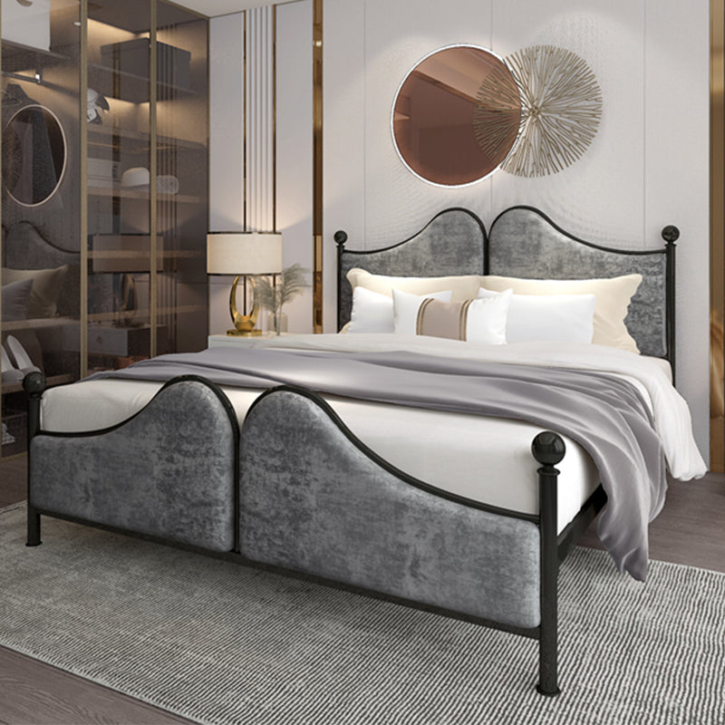 Glam Simple Metallic Bed Frame Upholstered Headboard Iron Panel Bed
