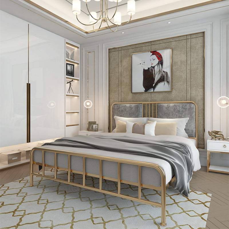 Upholstered Metal Open-Frame Bed 43.3-In High Golden Bed Frame
