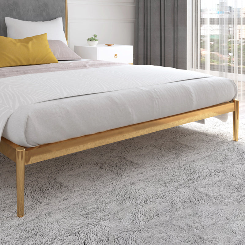 Luxurious Iron Bed Frame in Brass Upholstered High Panel Bed