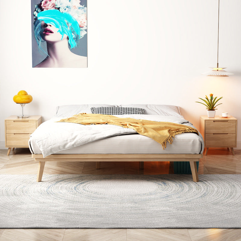 Solid Wood Platform Bed Frame Rubberwood Platform Bed in Natural