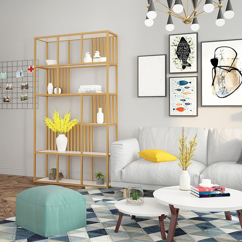 Glam Antique Finish Shelf Bookcase Metal Frame Bookshelf with Shelves