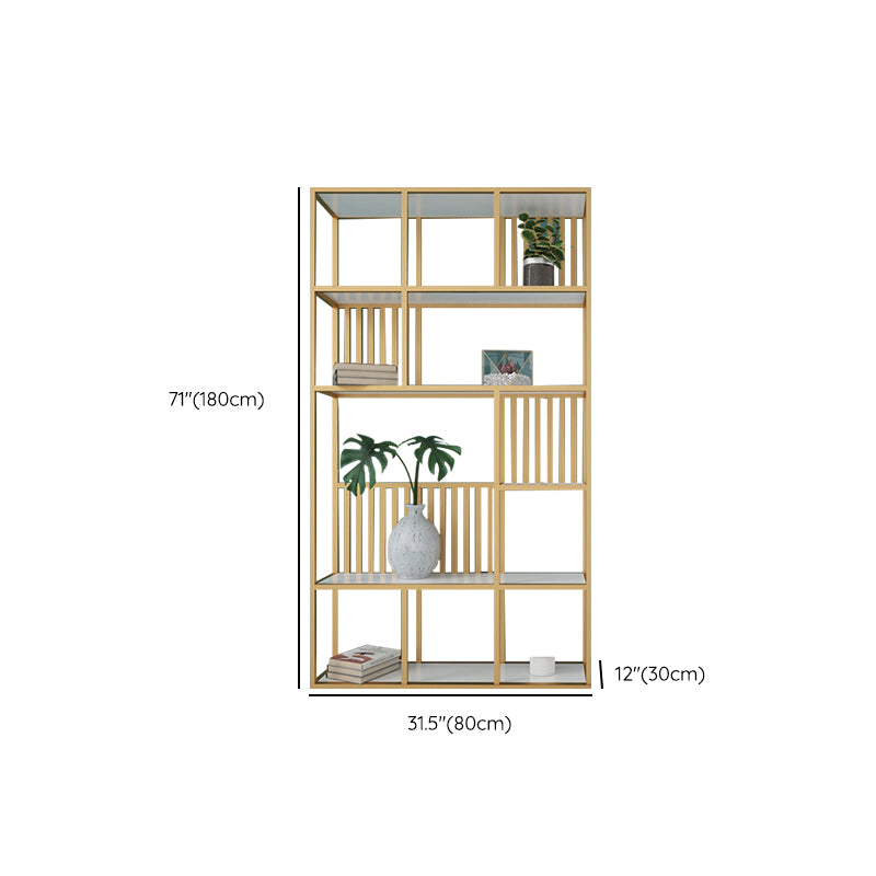 Glam Antique Finish Shelf Bookcase Metal Frame Bookshelf with Shelves