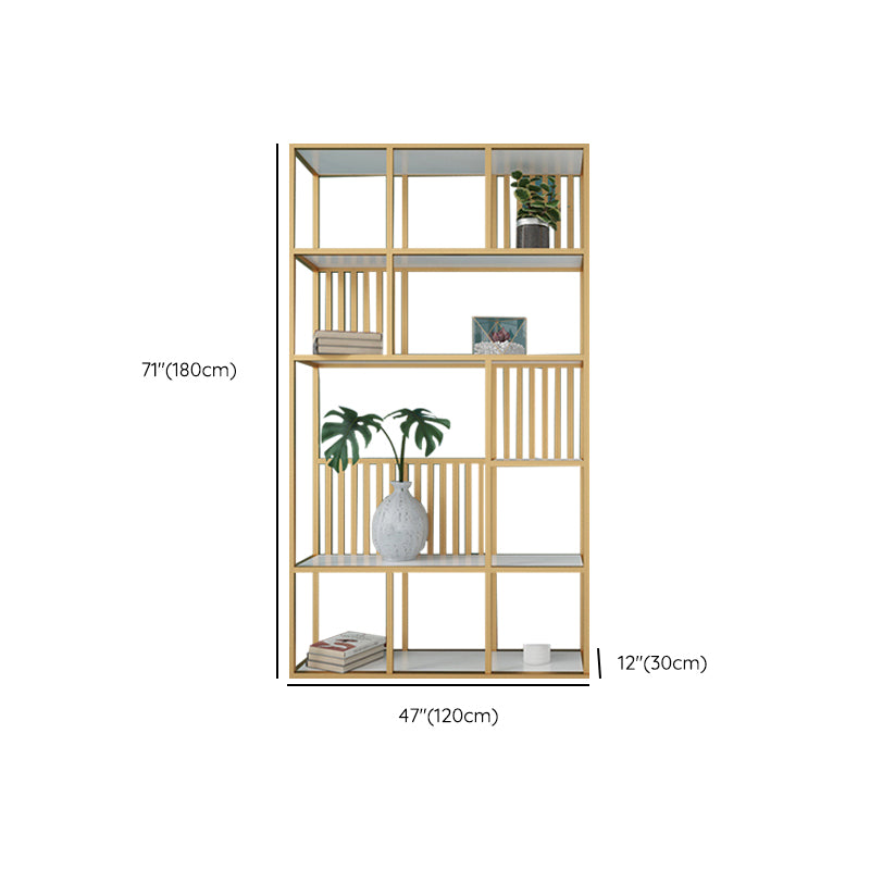 Glam Antique Finish Shelf Bookcase Metal Frame Bookshelf with Shelves