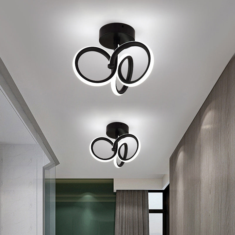 Metal Linear Shape Flush Mount Light Modern Style 2 Lights Flush Ceiling Light in Black