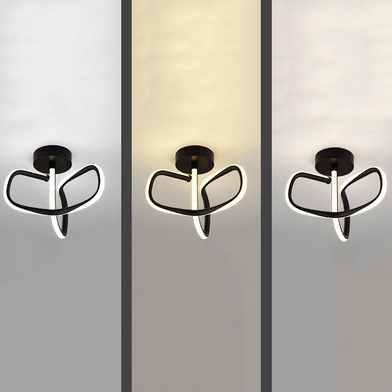 Metal Linear Shape Flush Mount Light Modern Style 2 Lights Flush Ceiling Light in Black