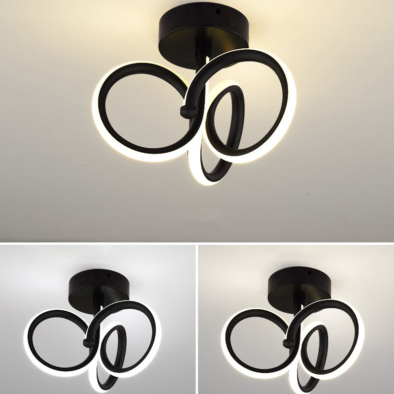 Metal Linear Shape Flush Mount Light Modern Style 2 Lights Flush Ceiling Light in Black