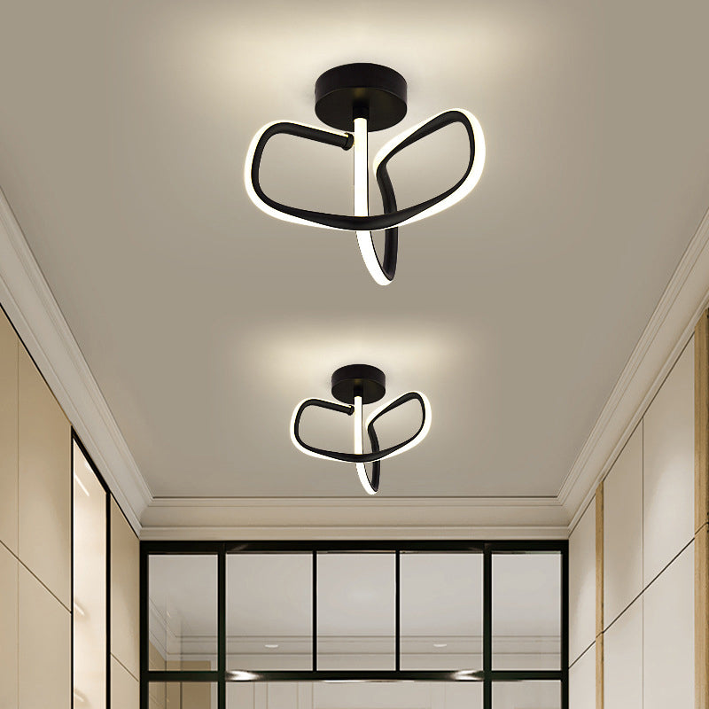 Metal Linear Shape Flush Mount Light Modern Style 2 Lights Flush Ceiling Light in Black