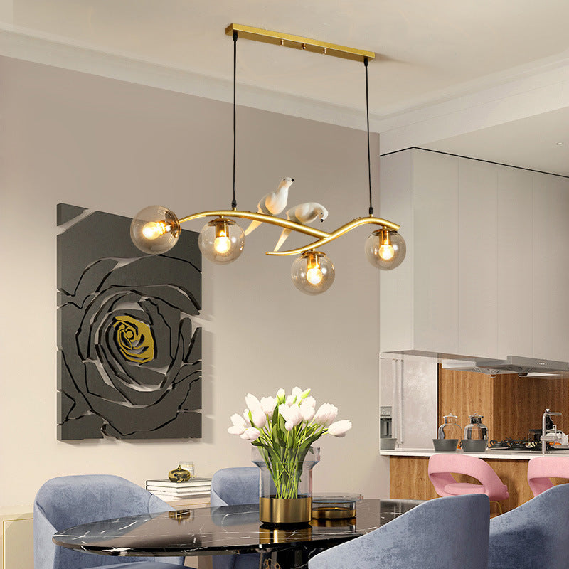 Glass Globe Shaded Ceiling Light Modern Black/Golden Kitchen Island Lighting for Foyer