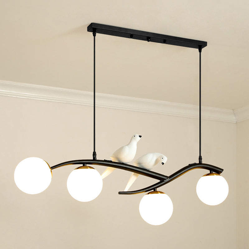 Glass Globe Shaded Ceiling Light Modern Black/Golden Kitchen Island Lighting for Foyer