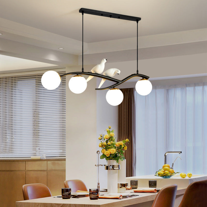 Glass Globe Shaded Ceiling Light Modern Black/Golden Kitchen Island Lighting for Foyer