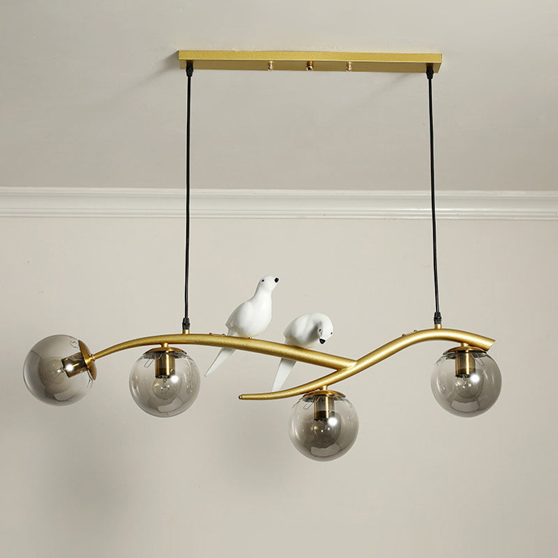 Glass Globe Shaded Ceiling Light Modern Black/Golden Kitchen Island Lighting for Foyer