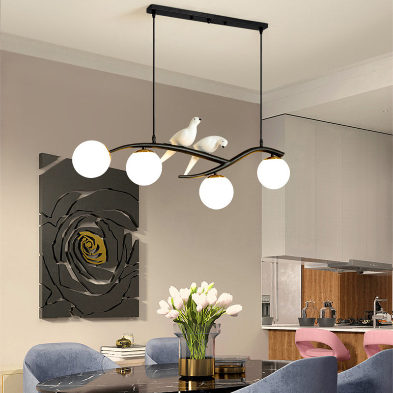 Glass Globe Shaded Ceiling Light Modern Black/Golden Kitchen Island Lighting for Foyer