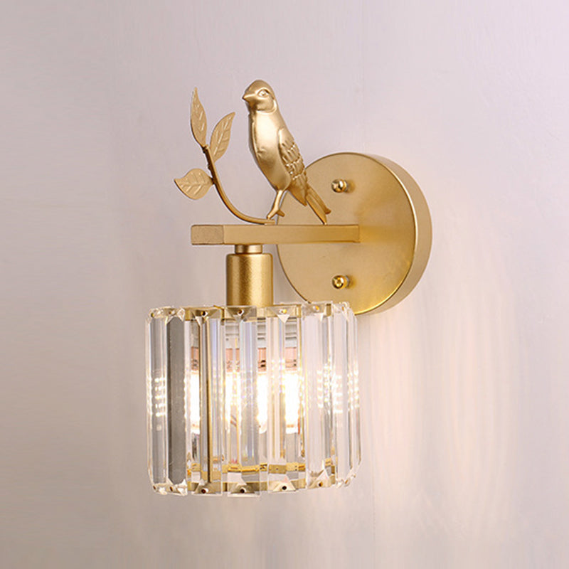 Crystal Cylinder Shape Wall Light Modern Style 1 Light Wall Light Sconce