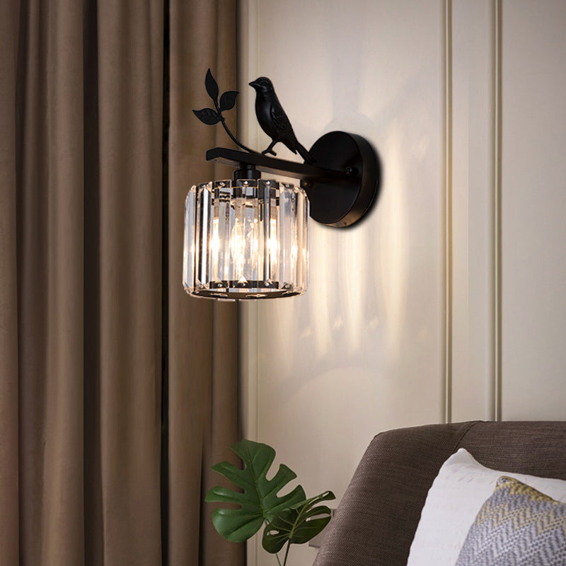 Crystal Cylinder Shape Wall Light Modern Style 1 Light Wall Light Sconce
