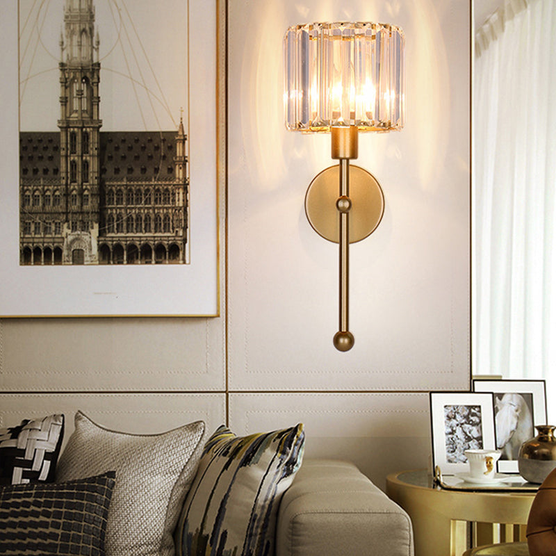 Crystal Cylinder Shape Wall Light Modern Style 1 Light Wall Light Sconce