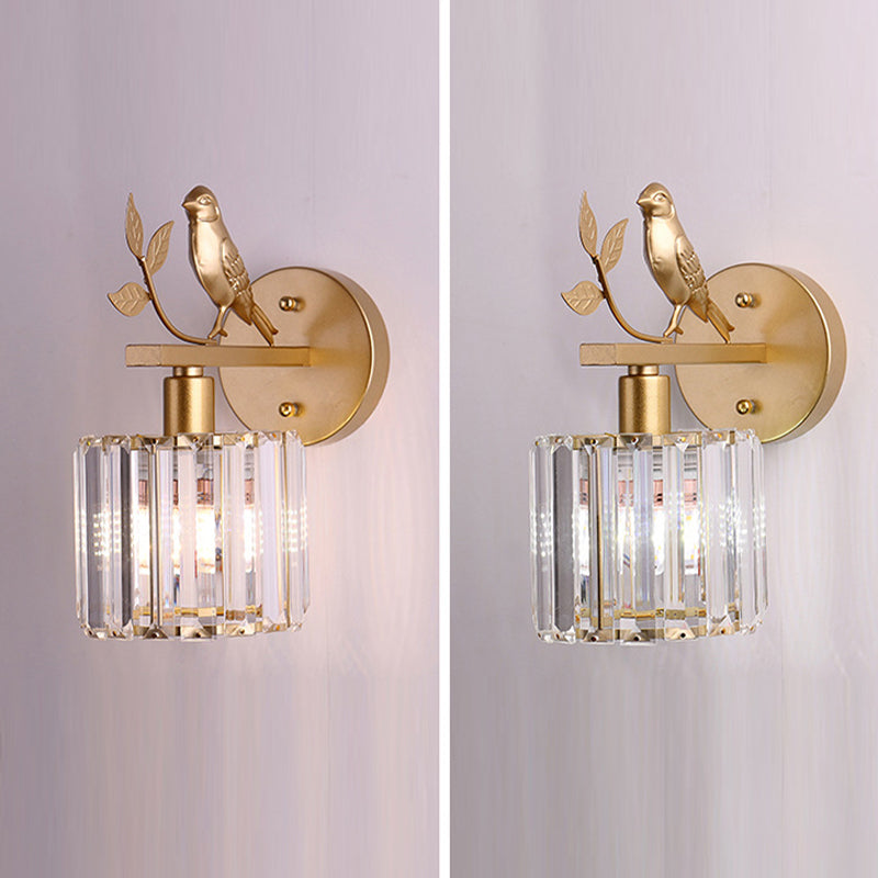 Crystal Cylinder Shape Wall Light Modern Style 1 Light Wall Light Sconce
