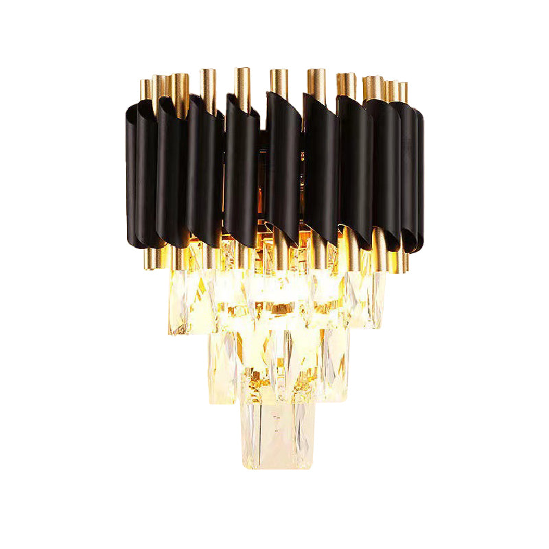 Crystal Geometric Shape Wall Light Modern Style 2 Lights Wall Light Sconce in Black