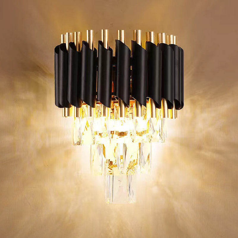 Crystal Geometric Shape Wall Light Modern Style 2 Lights Wall Light Sconce in Black