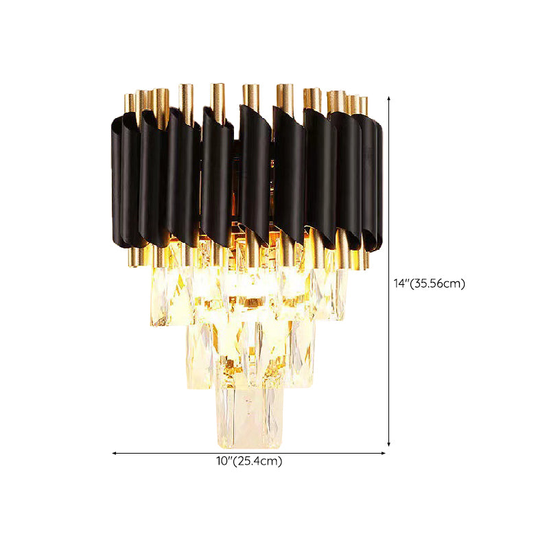 Crystal Geometric Shape Wall Light Modern Style 2 Lights Wall Light Sconce in Black