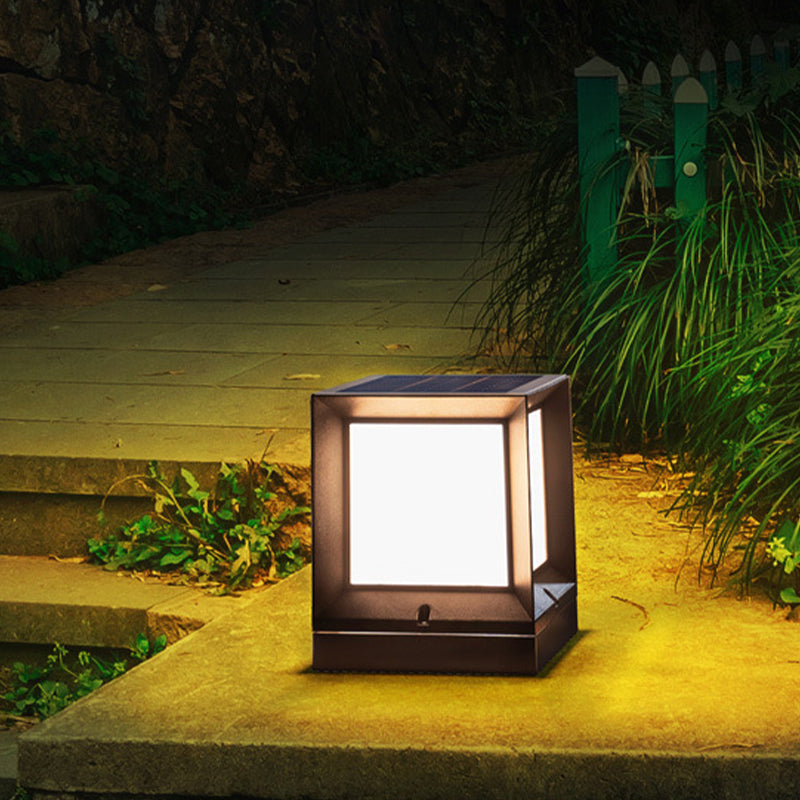 Patio Solar Energy Pillar Lamp Modern Square LED Outdoor Light