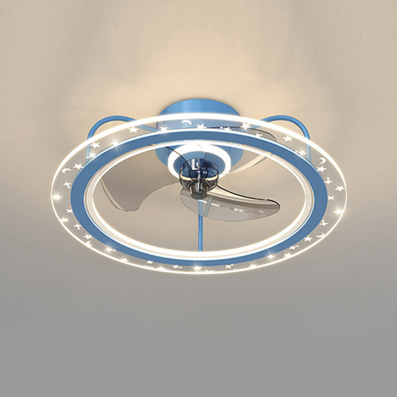 3-Blade Ceiling Fan Blue/pink LED Fan with Light for Children's Room